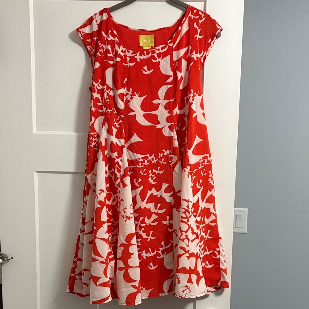 Maeve Anthropology orange white bird print dress size: S